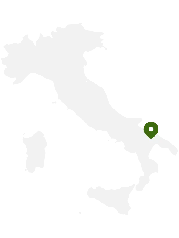Umriss Italiens mit einer Markierung in Apulien