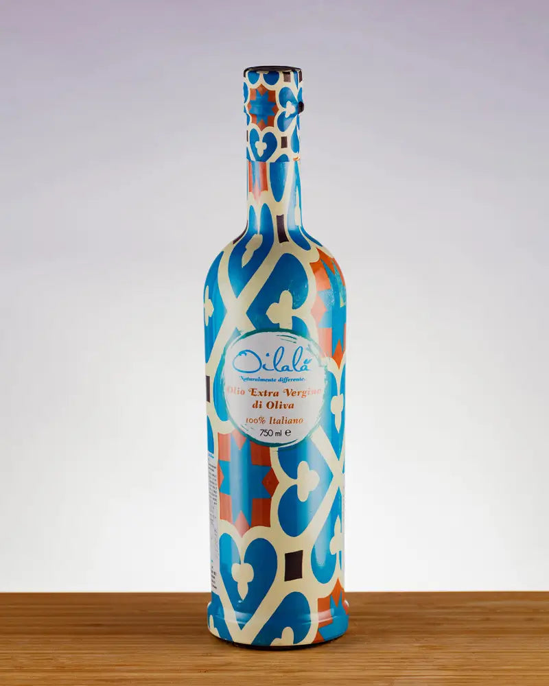 Farbenfrohe Flasche Majolika Olio Extra Vergine di Oliva von Oilalá